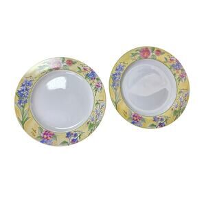FURIO Creme Brulee Yellow Floral 10.75" Dinner Plates Set of 2